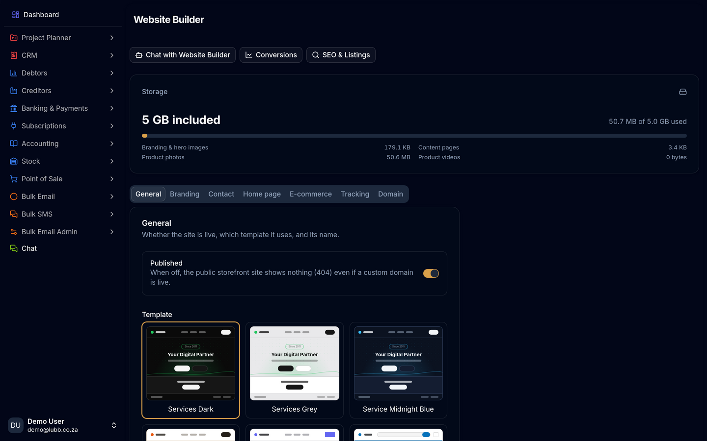 The Website Builder editor